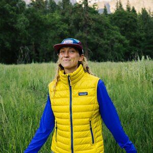 Patagonia Down Sweater Vest Sulphur Yellow Cobalt Blue Size Small Puffer Vest